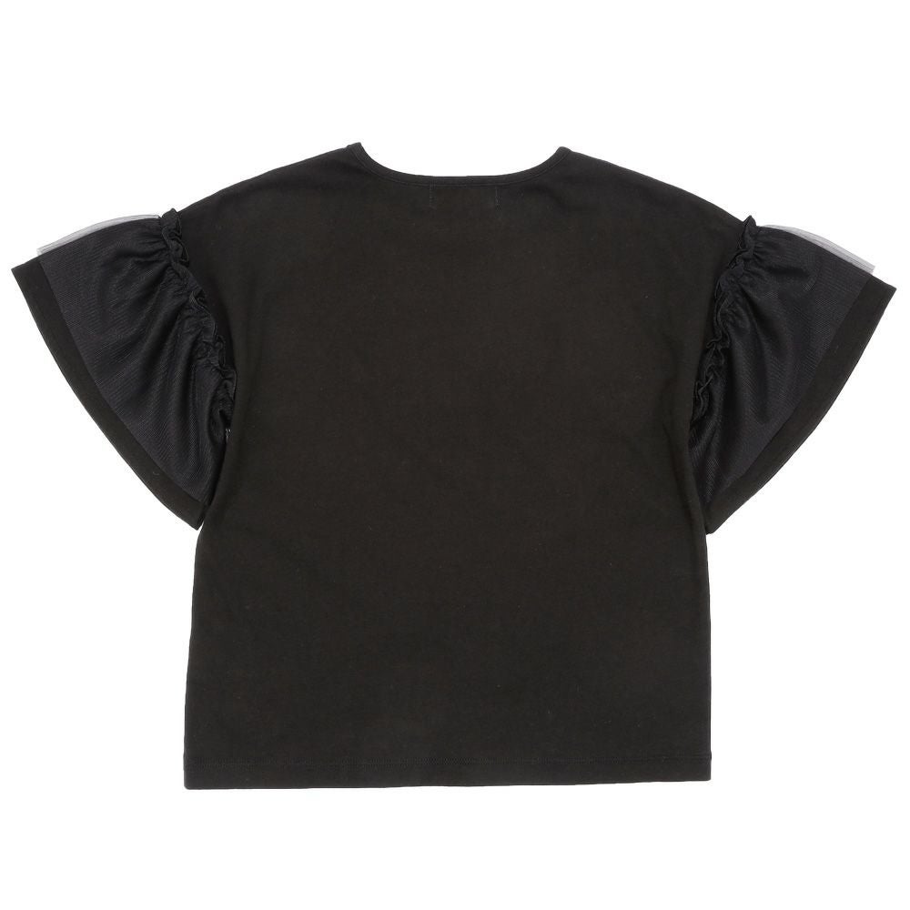 子供服 女の子 ロゴアップリケ チュール 半袖 Tシャツ ブラック(00) 背面
