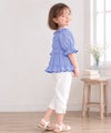 子供服 女の子 ギンガムチェック シャーリング フリル Tシャツ ブルー(61)