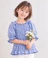 子供服 女の子 ギンガムチェック シャーリング フリル Tシャツ ブルー(61)