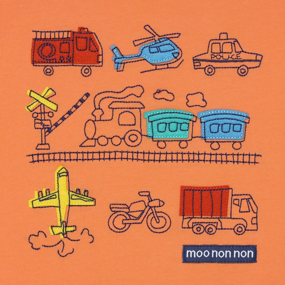 ベビー服 男の子 手書き風 刺繍 乗り物 Tシャツ オレンジ(07) デザインポイント1
