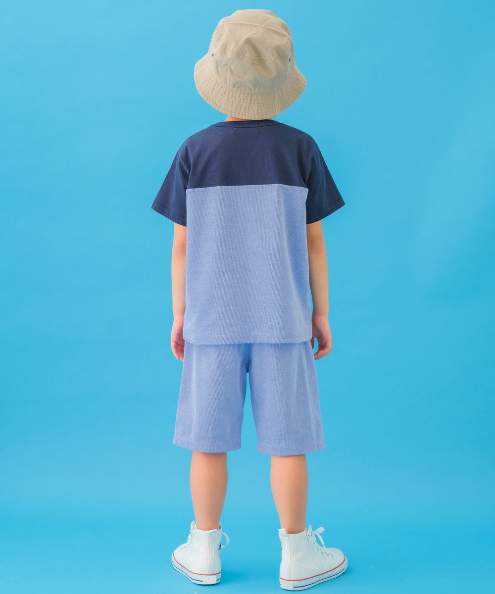 子供服 男の子 バイカラー ストライプ アップリケ Tシャツ ブルー(61) モデル画像3