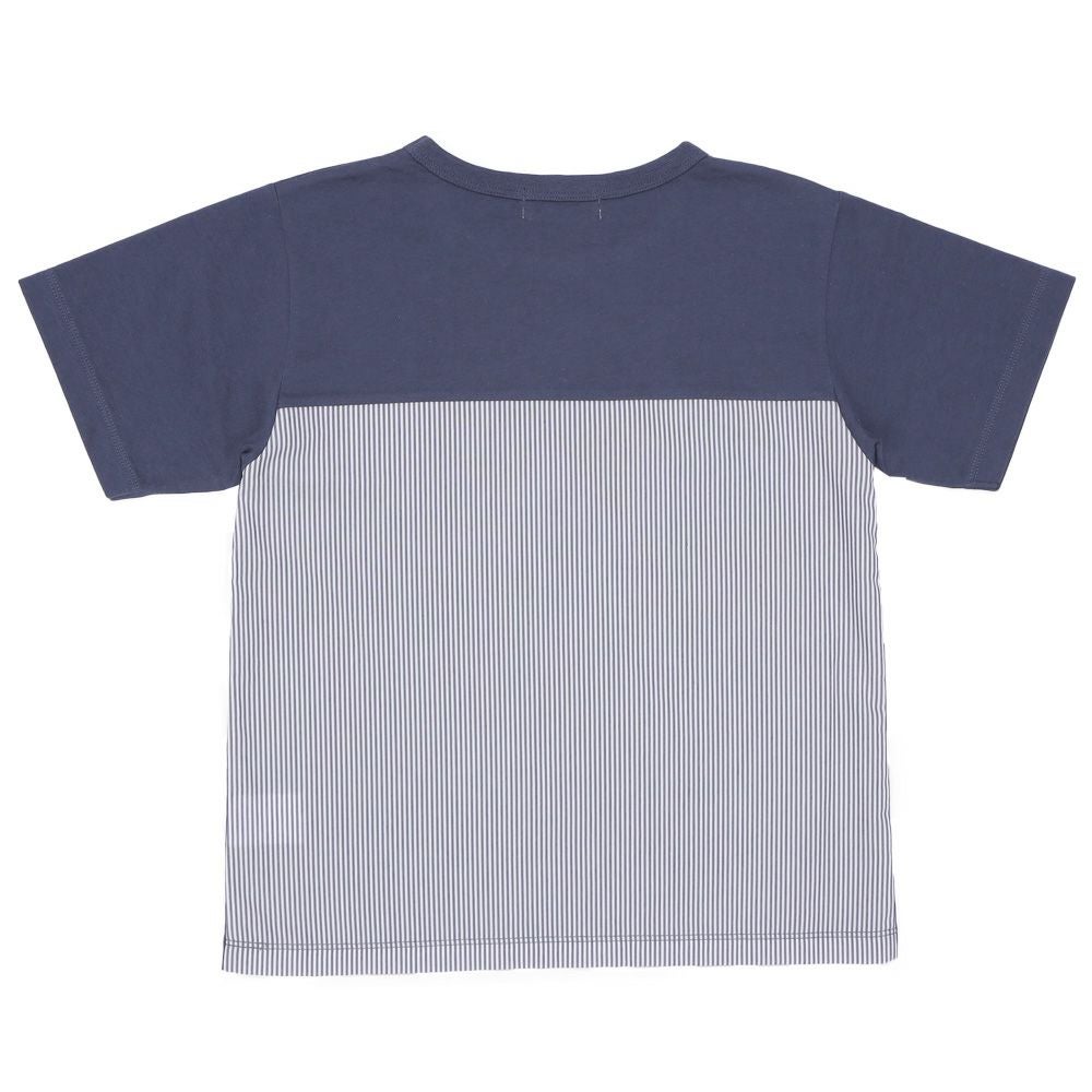 子供服 男の子 切り替え ストライプ 飾りボタン Tシャツ ネイビー(06) 背面