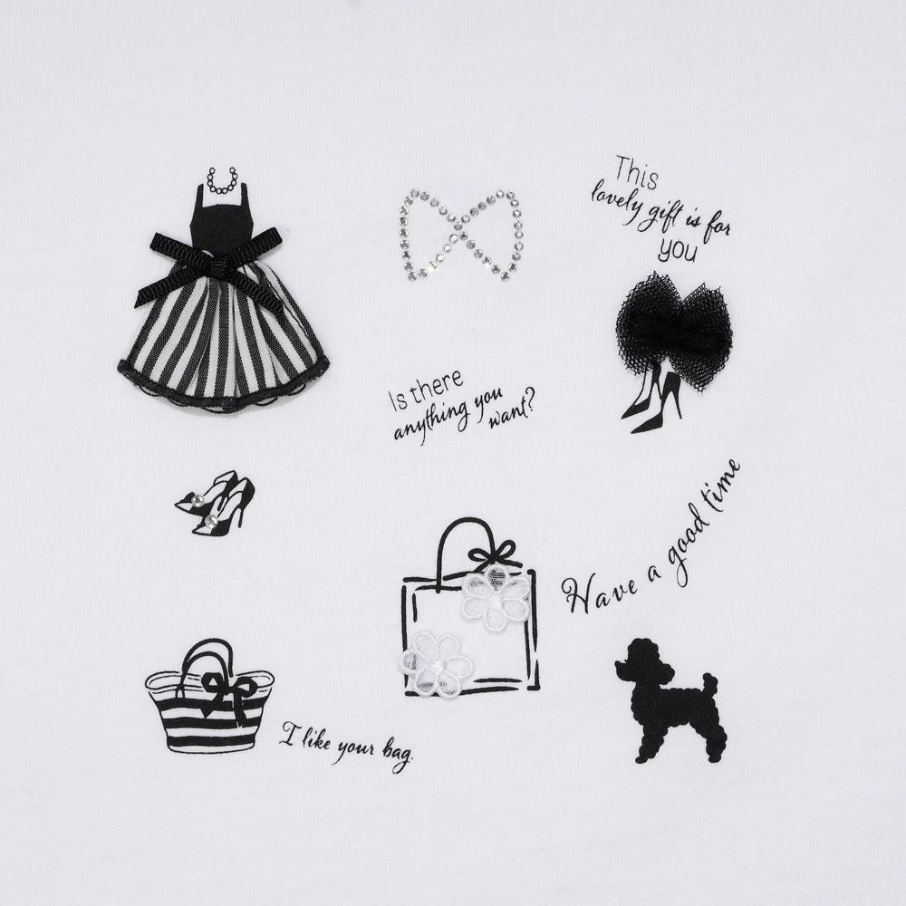 ベビー服 女の子 ドレス＆バッグ 小物プリント 綿100％ Tシャツ オフホワイト(11) デザインポイント2