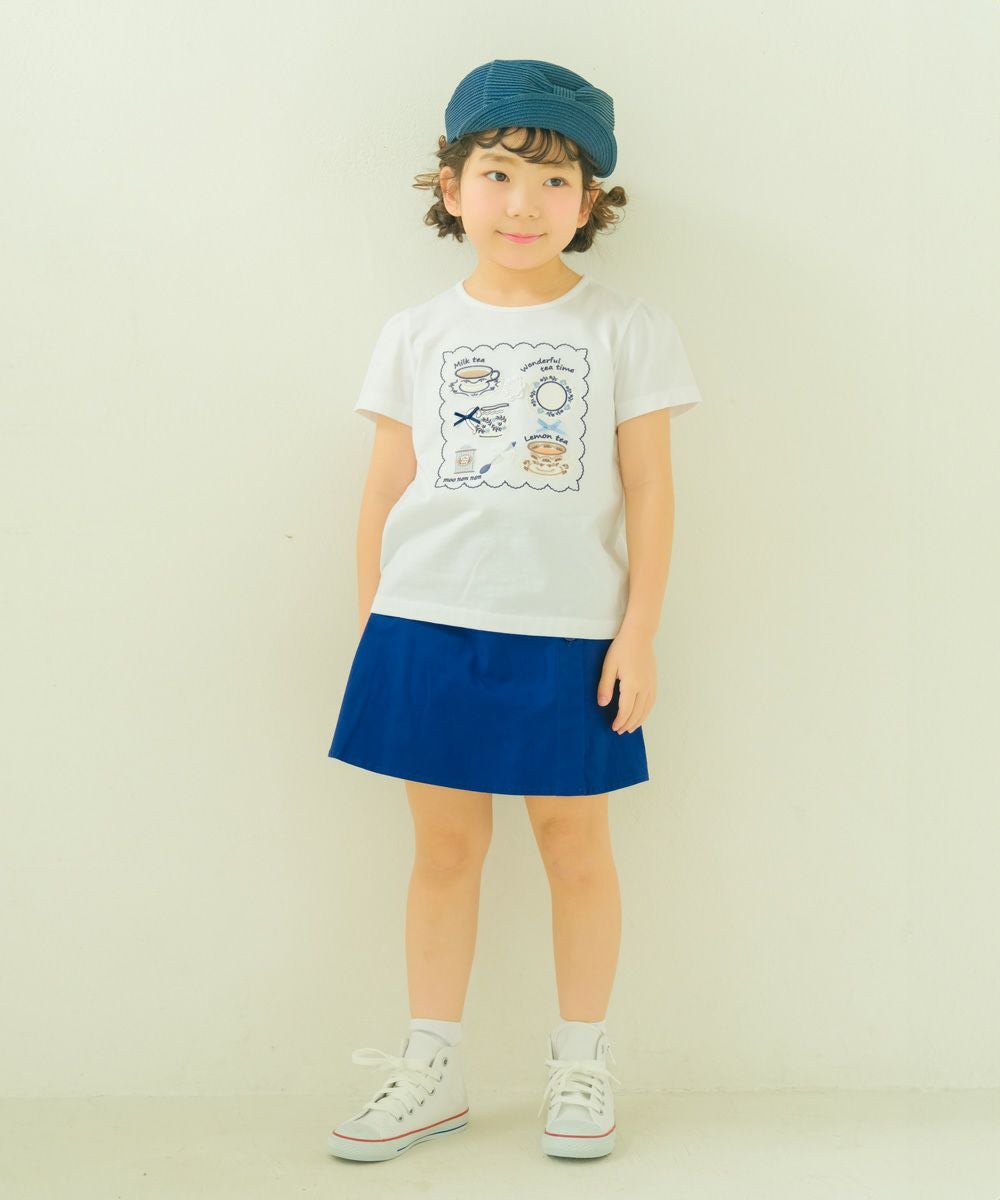子供服 女の子 刺繍 ＆ アップリケ ティーカップ 半袖Tシャツ オフホワイト(11) モデル画像アップ