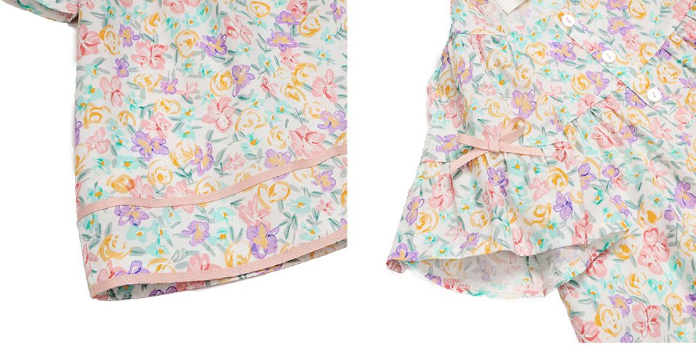 ベビー服 女の子 綿100％ 花柄 リボン付き袖 ブラウス ピンク(02) デザインポイント2