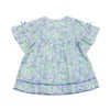 ベビー服 女の子 綿100％ 花柄 リボン付き袖 ブラウス ブルー(61) 背面