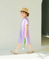 子供服 女の子 ゴムウエスト 袖折り返し ワンピース パープル(91) モデル画像全身