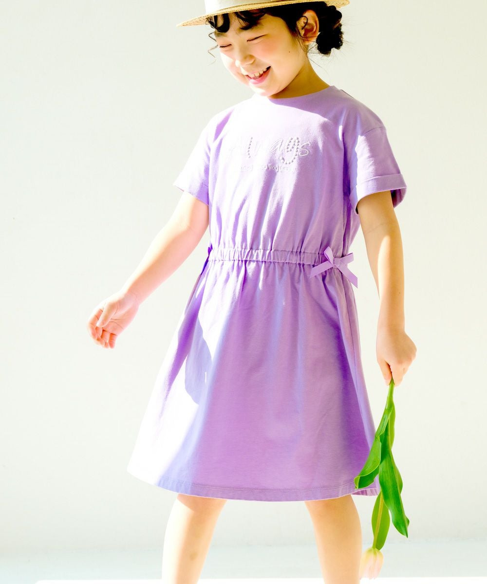 子供服 女の子 ゴムウエスト 袖折り返し ワンピース パープル(91) モデル画像4