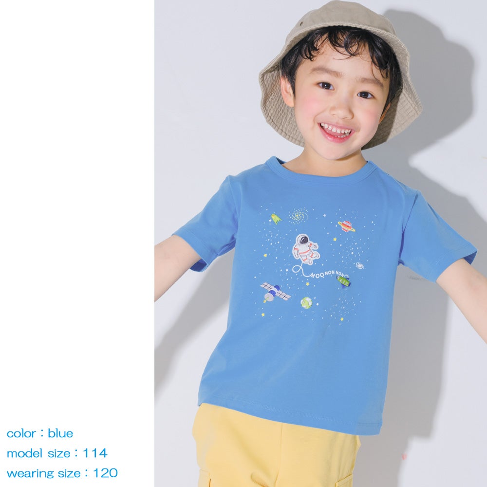 ベビー服 男の子 綿100％ こども服 キッズ 刺繍 宇宙 ネイビー(06) モデル画像アップ