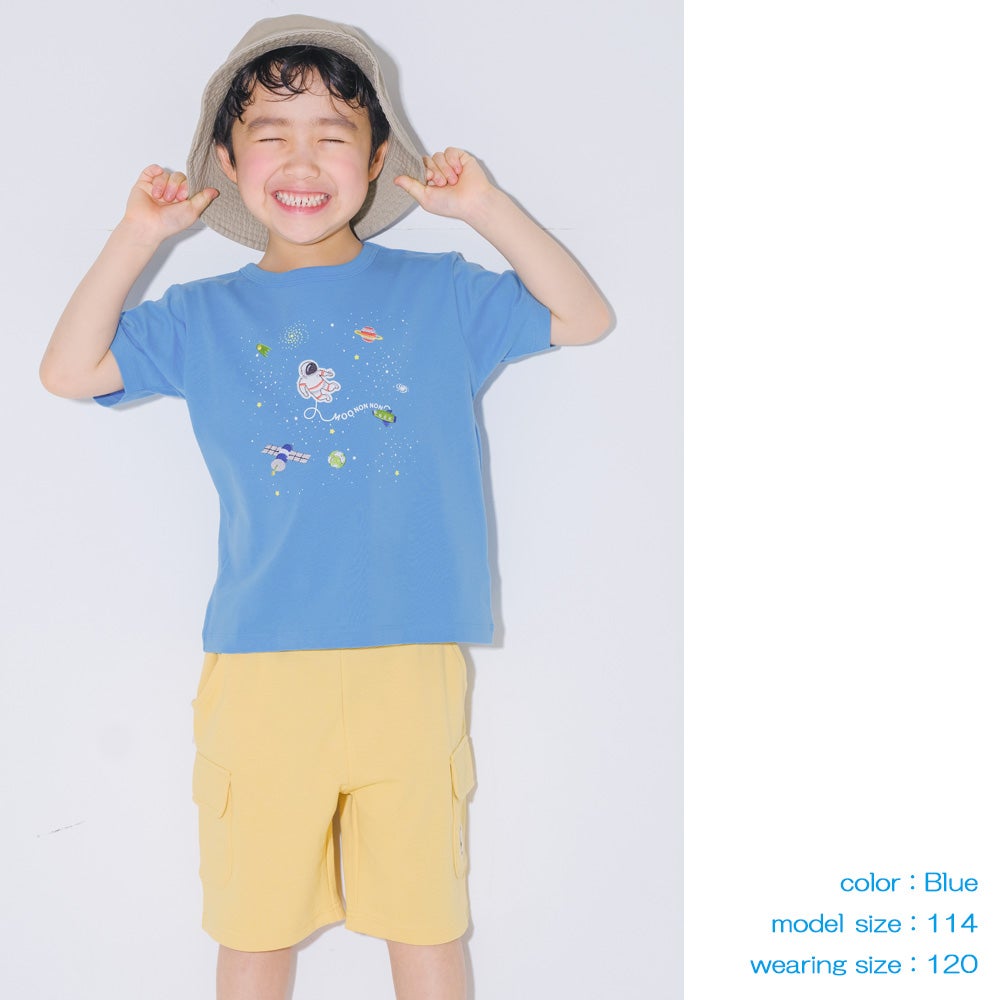ベビー服 男の子 綿100％ こども服 キッズ 刺繍 宇宙 ネイビー(06) モデル画像全身