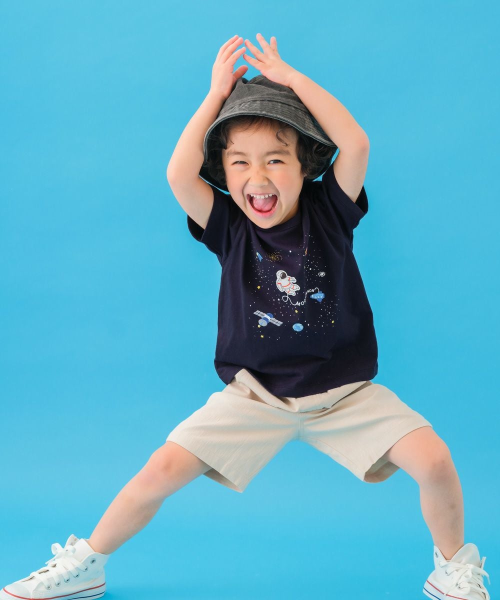 ベビー服 男の子 綿100％ 宇宙 刺繍 半袖 Tシャツ ネイビー(06) モデル画像3