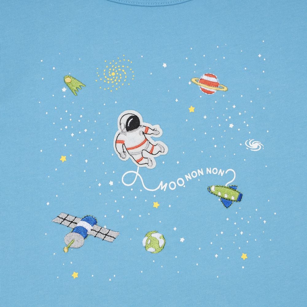 ベビー服 男の子 綿100％ 宇宙 刺繍 半袖 Tシャツ ブルー(61) デザインポイント1