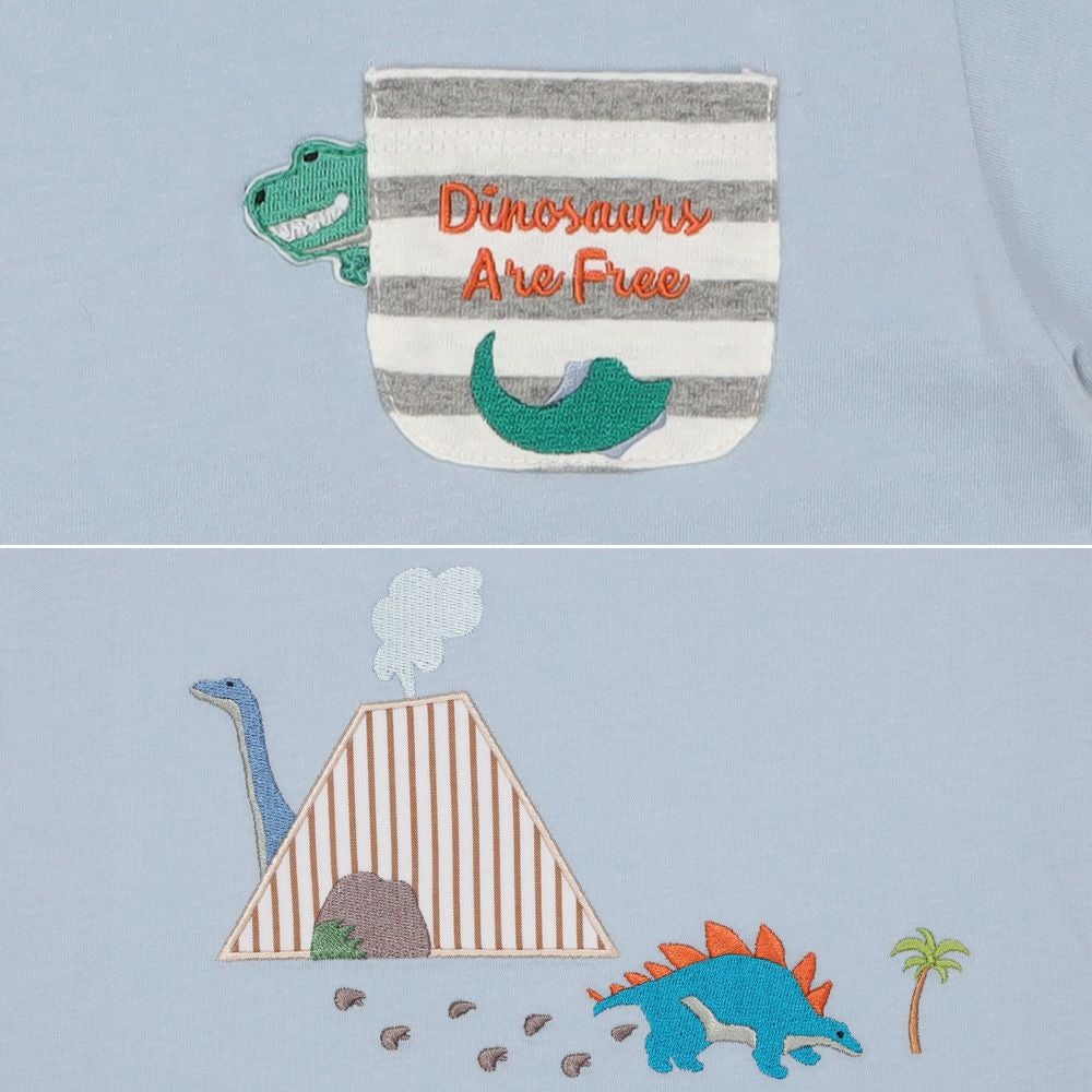 ベビー服 男の子 綿100％ 恐竜 ＆ 火山 Tシャツ ブルー(61) デザインポイント1