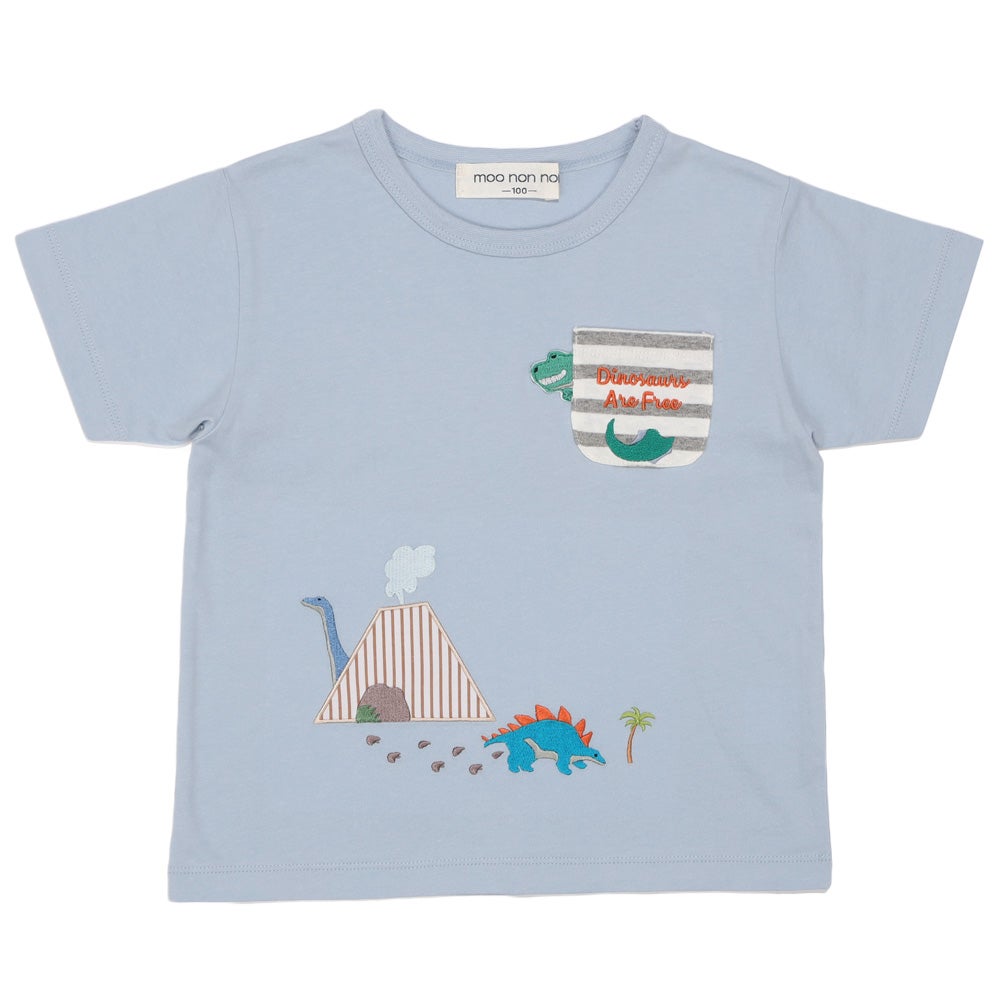 ベビー服 男の子 小学生 こども服 春服 夏服 恐竜 刺繍 かっこいい ブルー(61) モデル画像全身