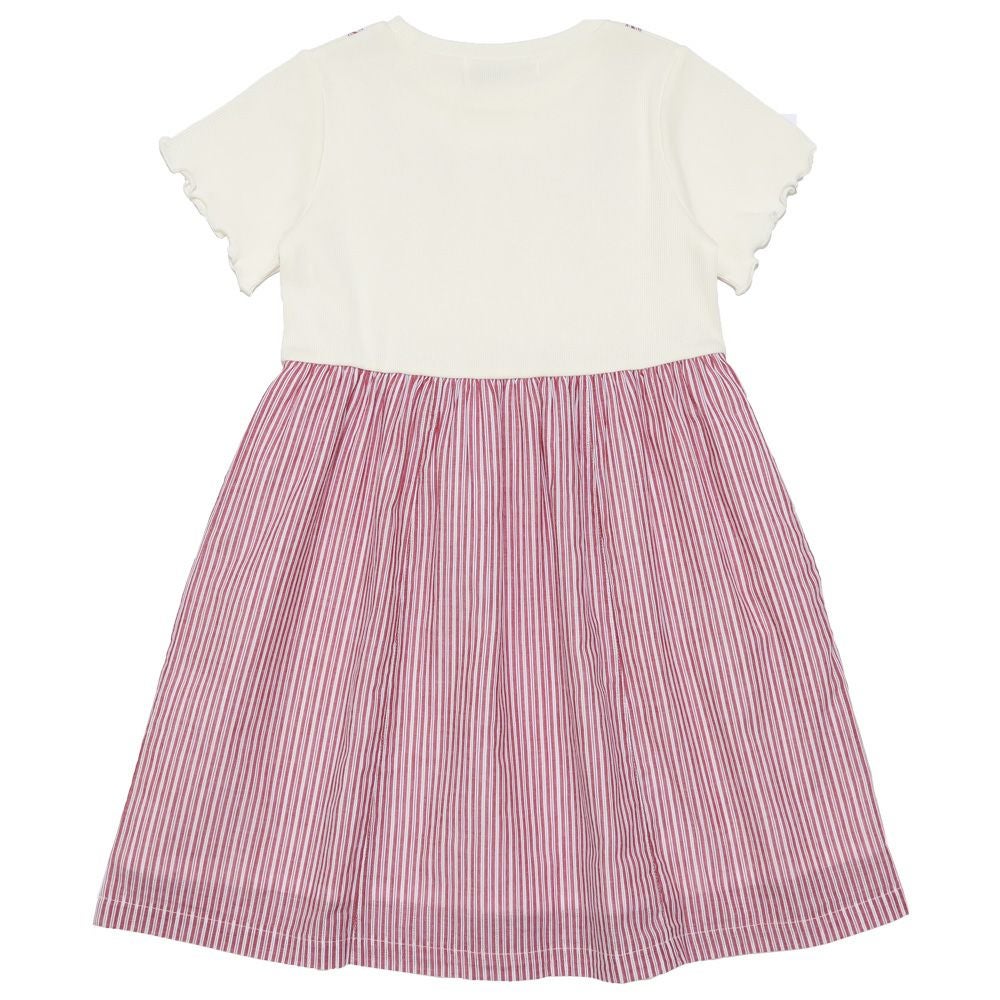 子供服 女の子 重ね着風 リボン付き ストライプ ワンピース レッド(03) 背面