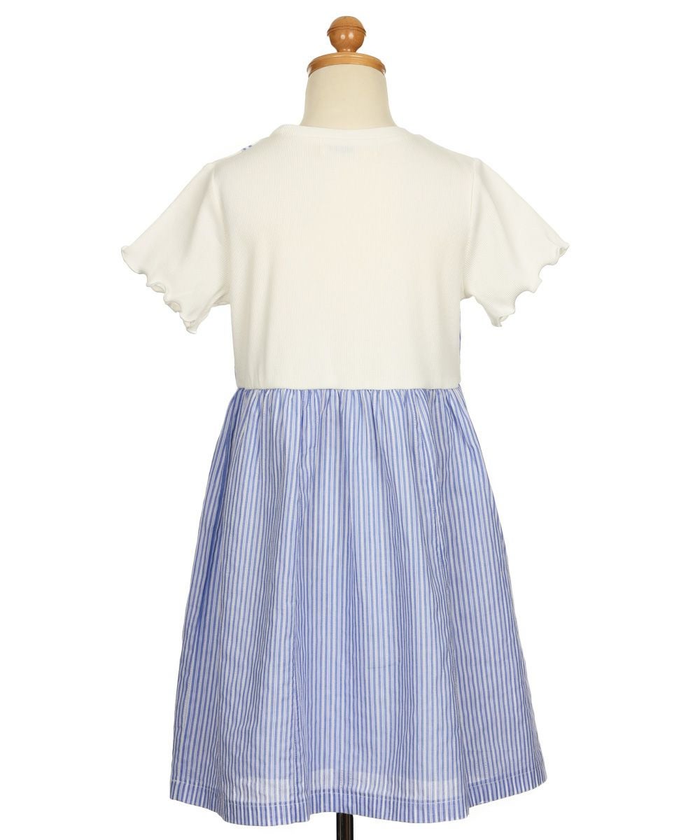 子供服 女の子 重ね着風 リボン付き ストライプ ワンピース ブルー(61) トルソー背面