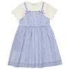 子供服 女の子 重ね着風 リボン付き ストライプ ワンピース ブルー(61) 正面