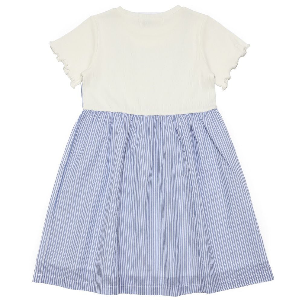 子供服 女の子 重ね着風 リボン付き ストライプ ワンピース ブルー(61) 背面