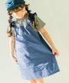 子供服 女の子 ボーダー ＆ 肩フリル 重ね着風 ワンピース ブラック(00) モデル画像アップ