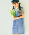 子供服 女の子 ボーダー ＆ 肩フリル 重ね着風 ワンピース ブラック(00) モデル画像全身