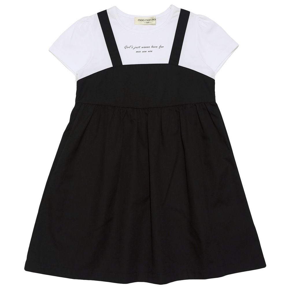 ベビー服 女の子 キャミソール 重ね着風 ワンピース ブラック(00) 正面