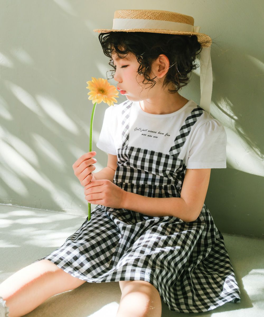 ベビー服 女の子 キャミソール 重ね着風 ワンピース ホワイト×ブラック(10) モデル画像