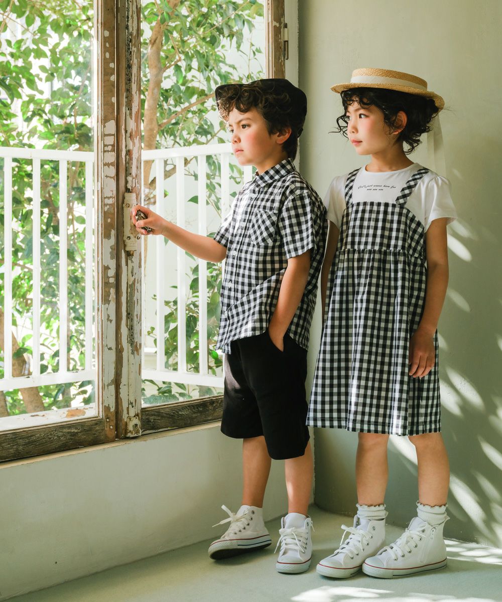 ベビー服 女の子 キャミソール 重ね着風 ワンピース ホワイト×ブラック(10) モデル画像