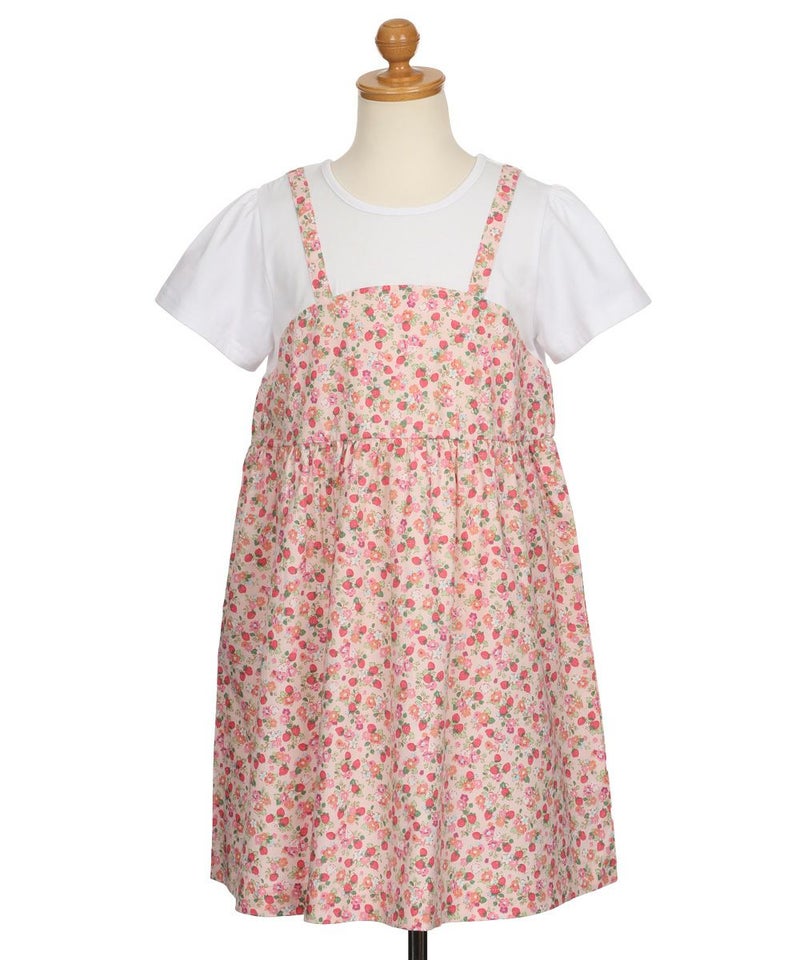 ベビーサイズ花柄重ね着風ドッキングワンピース