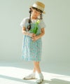 ベビー服 女の子 お花 ＆ イチゴ柄 重ね着風 ワンピース ブルー(61) モデル画像全身