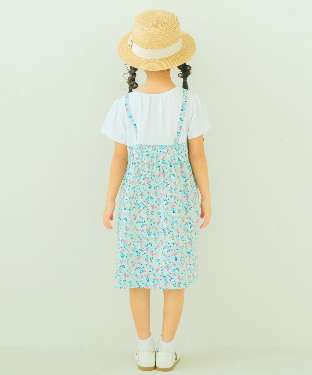 ベビー服 女の子 お花 ＆ イチゴ柄 重ね着風 ワンピース ブルー(61) モデル画像3