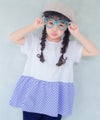 ベビー服 女の子 バックリボン ギンガムチェック 切替え Tシャツ ブルー(61) 