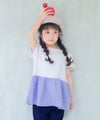 ベビー服 女の子 バックリボン ギンガムチェック 切替え Tシャツ ブルー(61) 