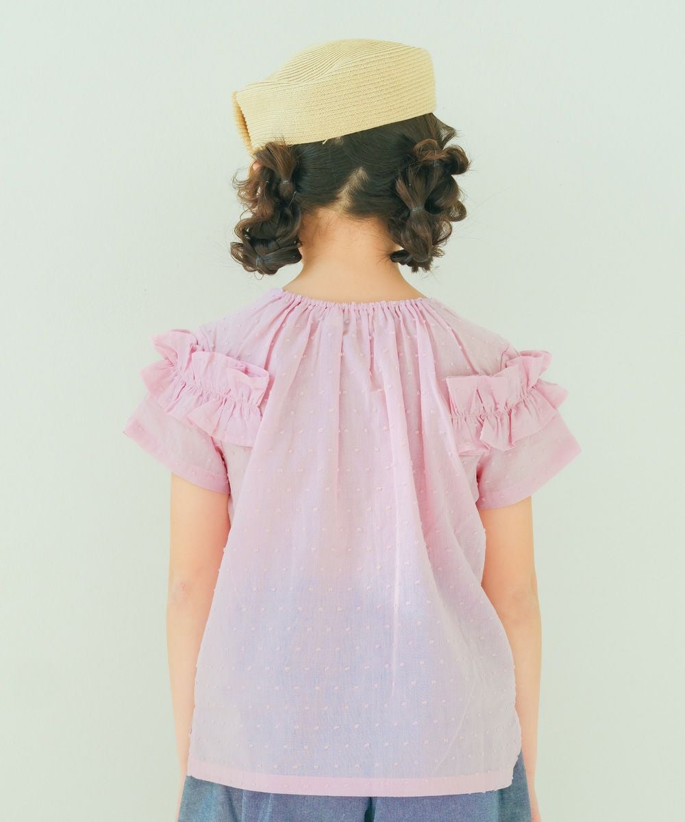 子供服 女の子 綿100％ ドット ＆ フリル ブラウス ピンク(02) モデル画像2