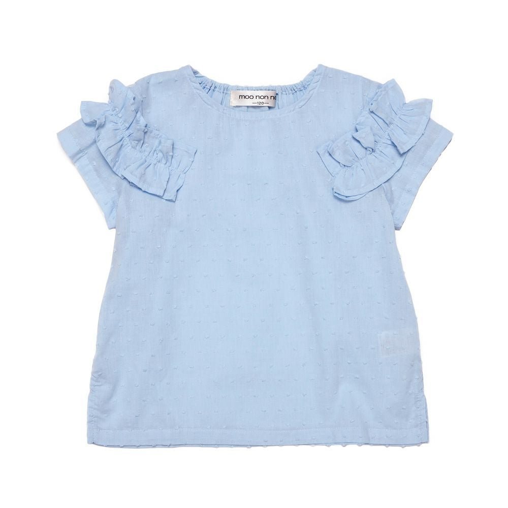 子供服 女の子 綿100％ ドット ＆ フリル ブラウス ブルー(61) 正面