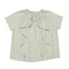 子供服 女の子 綿100％ リボン ＆ チェック ブラウス グリーン(08) 正面