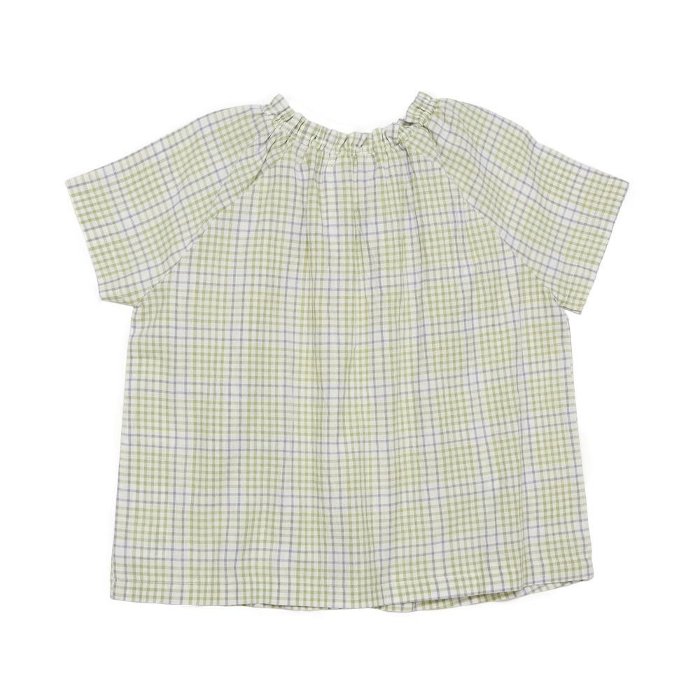子供服 女の子 綿100％ リボン ＆ チェック ブラウス グリーン(08) 背面