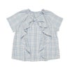 子供服 女の子 綿100％ リボン ＆ チェック ブラウス ブルー(61) 正面