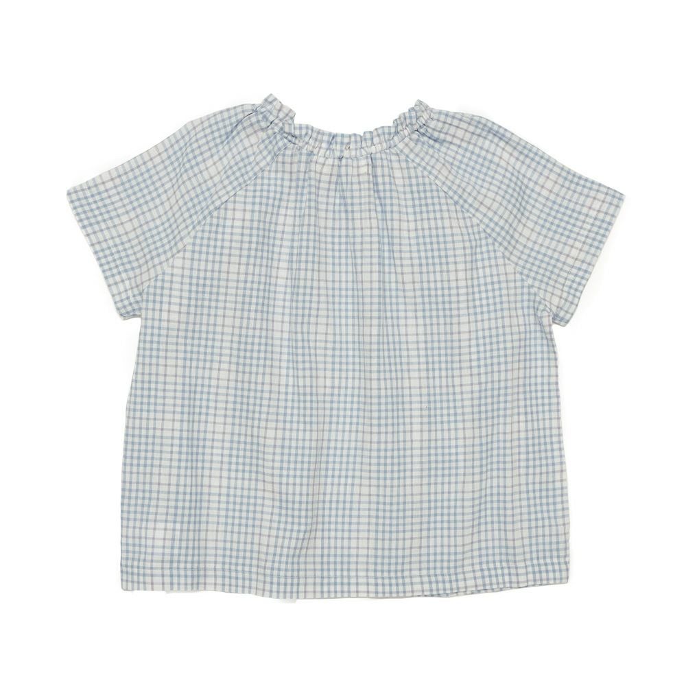 子供服 女の子 綿100％ リボン ＆ チェック ブラウス ブルー(61) 背面