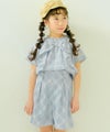 子供服 女の子 綿100％ リボン ＆ チェック ブラウス ブルー(61) モデル画像1