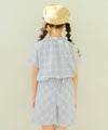 子供服 女の子 綿100％ リボン ＆ チェック ブラウス ブルー(61) モデル画像2