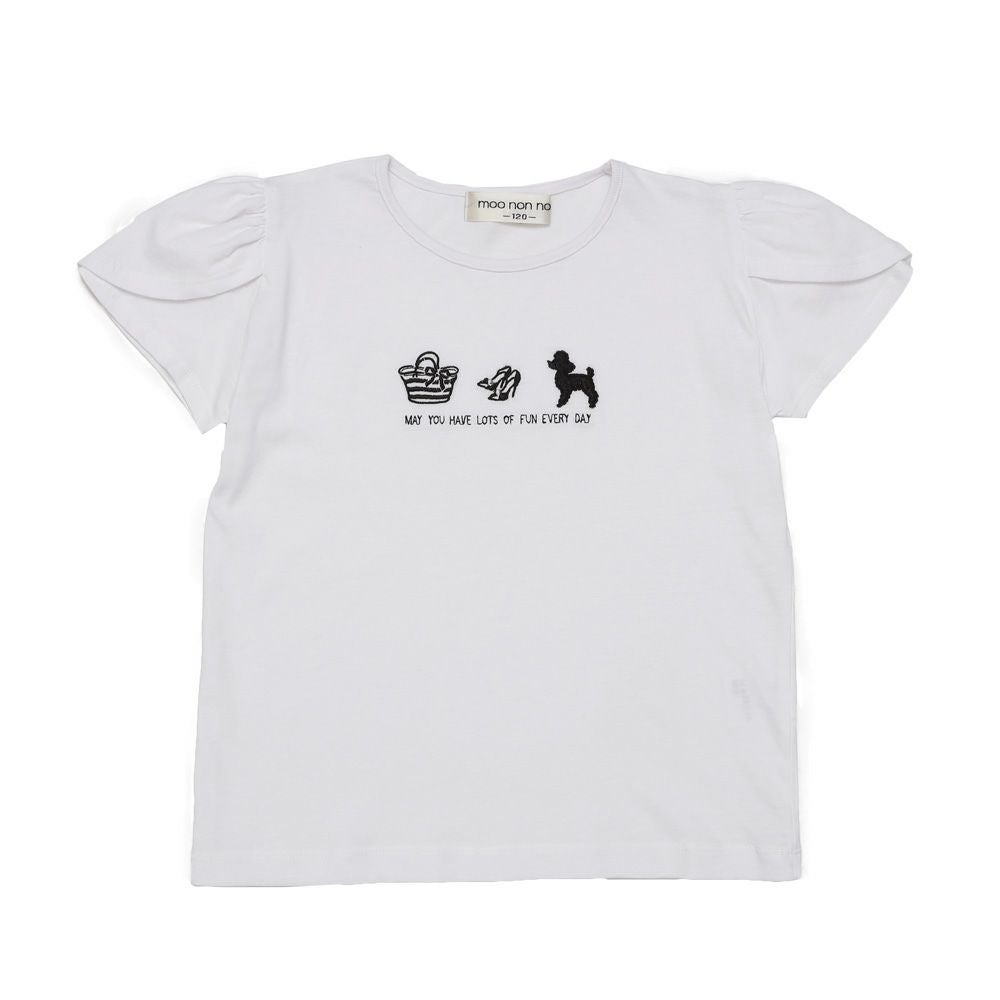 子供服 女の子 綿100％ おしゃれ小物 プードル 犬 Tシャツ オフホワイト(11) 正面