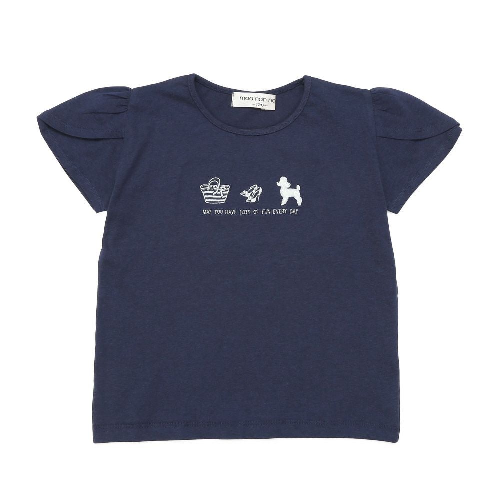 子供服 女の子 綿100％ おしゃれ小物 プードル 犬 Tシャツ ネイビー(06) 正面