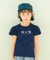 子供服 女の子 綿100％ おしゃれ小物 プードル 犬 Tシャツ ネイビー(06) モデル画像アップ
