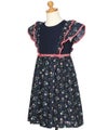 子供服 女の子 日本製 綿100％ リバティプリント使用 花柄 フリル ワンピース ネイビー(06) トルソー斜め