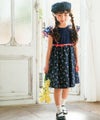 子供服 女の子 日本製 綿100％ リバティプリント使用 花柄 フリル ワンピース ネイビー(06) モデル画像1