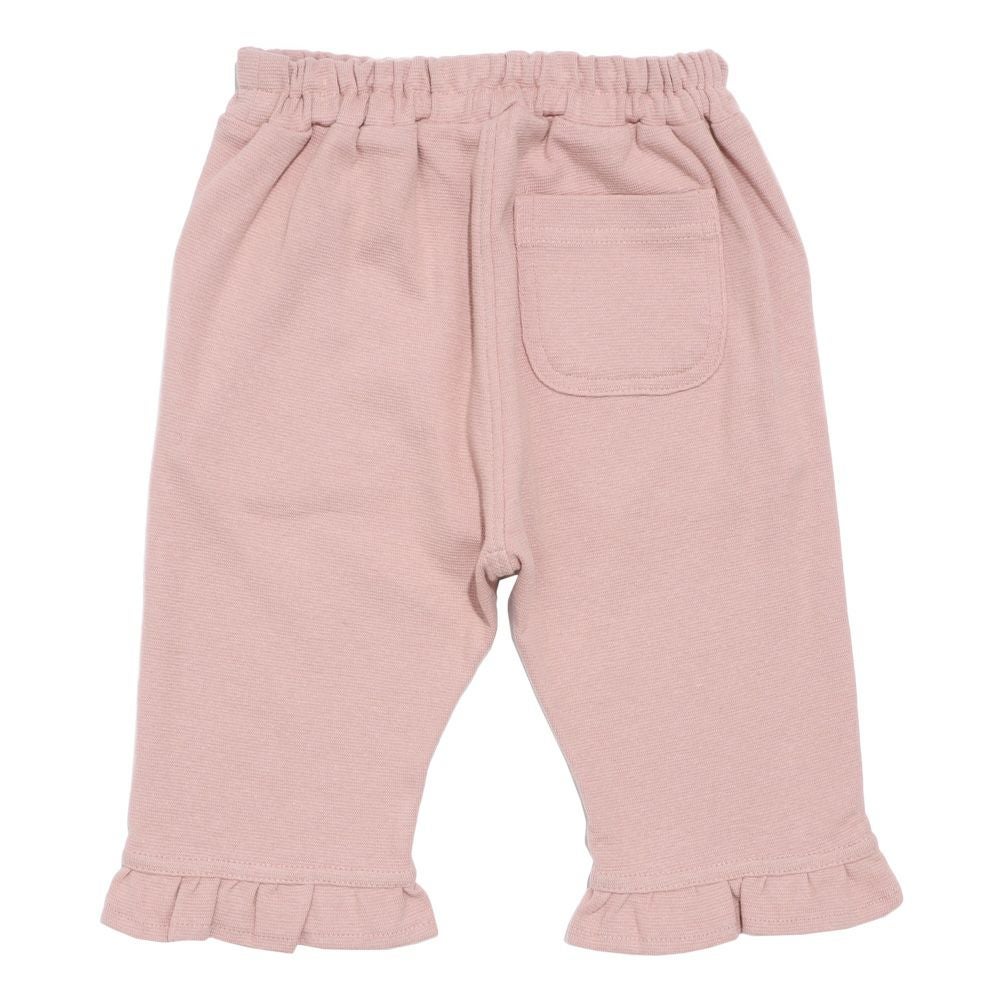 ベビー服 女の子 無地 裾フリル ストレッチ 6分丈パンツ ピンク(02) 背面