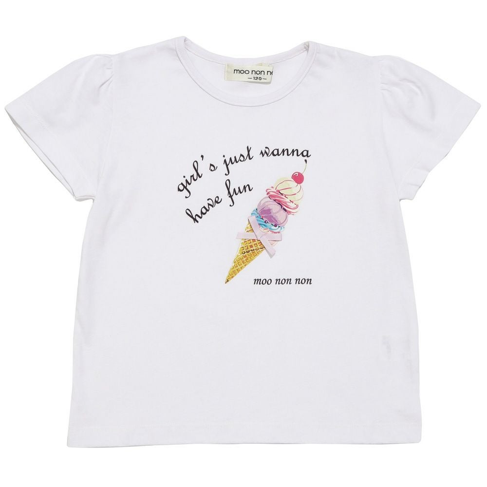 子供服 女の子 綿100％ アイスクリーム Tシャツ オフホワイト(11) 正面