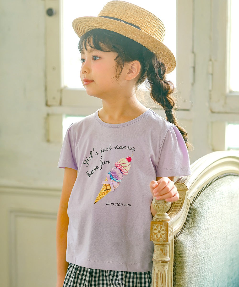 子供服 女の子 綿100％ アイスクリーム Tシャツ パープル(91)