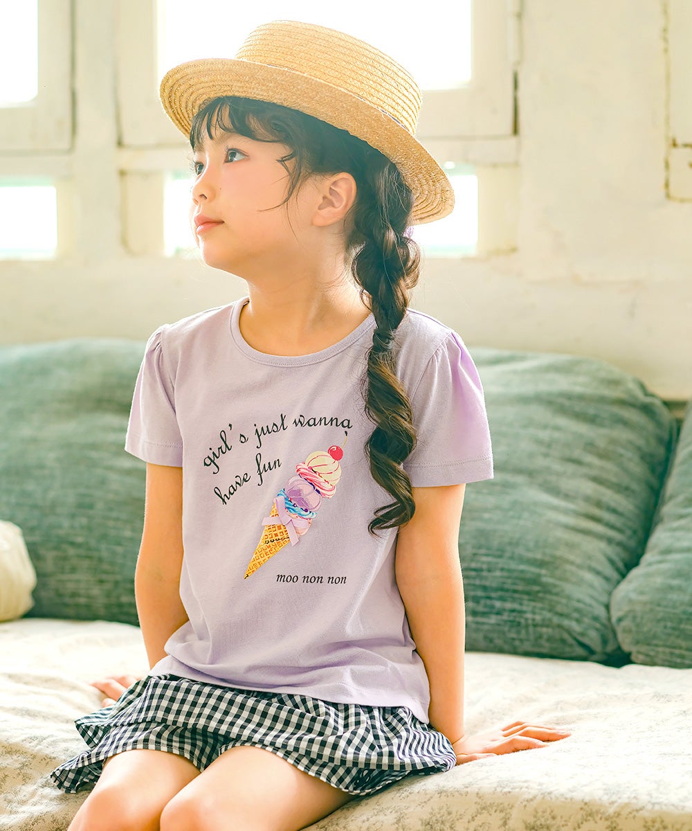子供服 女の子 綿100％ アイスクリーム Tシャツ パープル(91)