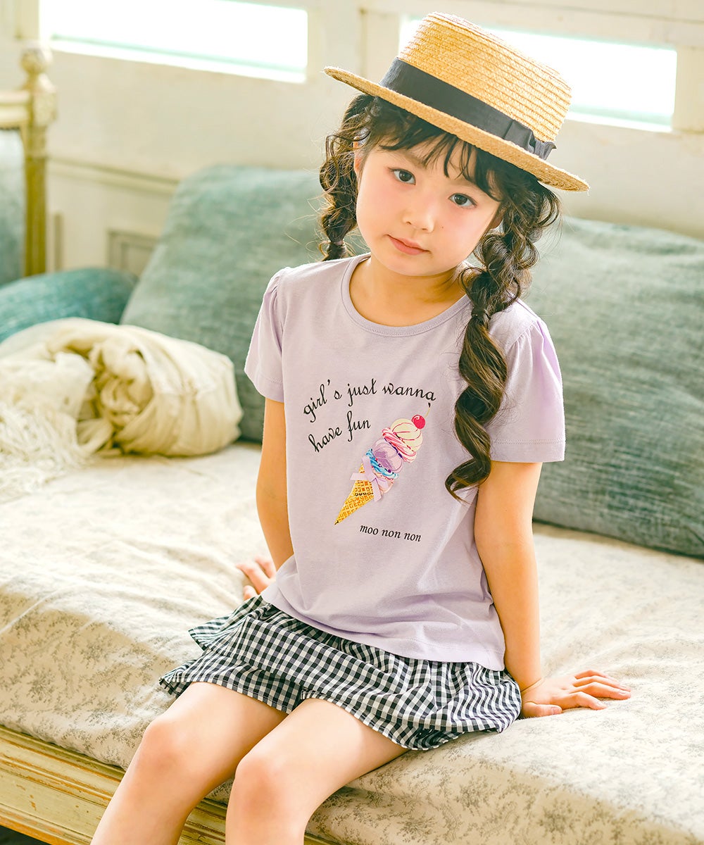 子供服 女の子 綿100％ アイスクリーム Tシャツ パープル(91)